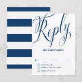 Navy Blue Mr. en Mrs Elegant Script Wedding RSVP I Kaartje (Voorkant / Achterkant)
