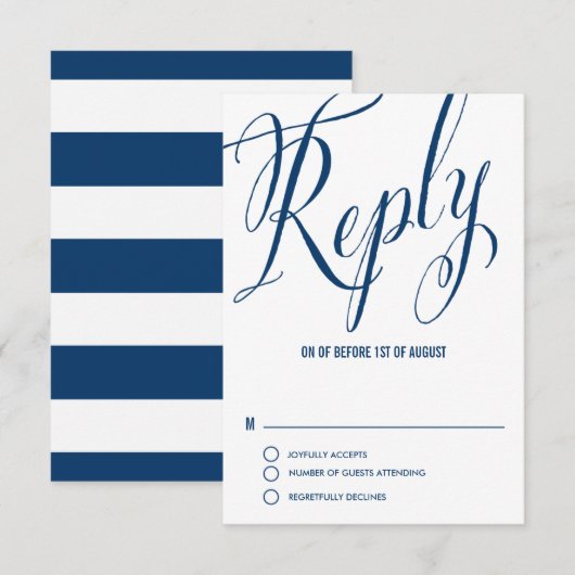 Navy Blue Mr. en Mrs Elegant Script Wedding RSVP I Kaartje (Voorkant / Achterkant)