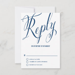 Navy Blue Mr. en Mrs Elegant Script Wedding RSVP I Kaartje
