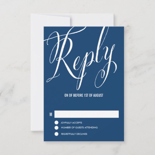 Navy Blue Mr. en Mrs Elegant Script Wedding RSVP Kaartje (Voorkant)