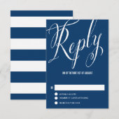 Navy Blue Mr. en Mrs Elegant Script Wedding RSVP Kaartje (Voorkant / Achterkant)