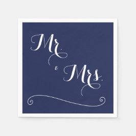 Navy Blue Mr. en Mrs Elegant Wedding Napkins Servet