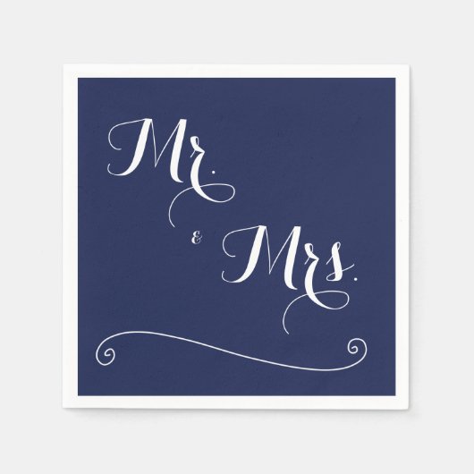 Navy Blue Mr. en Mrs Elegant Wedding Napkins Servet (Voorkant)