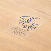 Navy Blue Mr. en Mrs. Rustic Calligraphy Trouwen Acryl Uitnodigingen (Laagn)