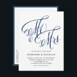 Navy Blue Mr. en Mrs. Rustic Calligraphy Trouwen Uitnodiging Briefkaart<br><div class="desc">Nodig gasten uit voor uw huwelijksvieringen met ons aanpasbare briefkaart voor huwelijksuitnodigingen. Het toont meneer en mevrouw in rustieke kalligrafie. Dit marineblauwe huwelijksuitnodiging briefkaart is ideaal voor elke bruiloft thema of seizoen. Of u nu van plan bent een lente, rustieke of klassieke bruiloft, deze kalligrafie bruiloft uitnodiging briefkaart legt de...</div>