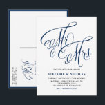 Navy Blue Mr. en Mrs. Rustic Calligraphy Trouwen Uitnodiging Briefkaart<br><div class="desc">Nodig gasten uit voor uw huwelijksvieringen met ons aanpasbare briefkaart voor huwelijksuitnodigingen. Het toont meneer en mevrouw in rustieke kalligrafie. Dit marineblauwe huwelijksuitnodiging briefkaart is ideaal voor elke bruiloft thema of seizoen. Of u nu van plan bent een lente, rustieke of klassieke bruiloft, deze kalligrafie bruiloft uitnodiging briefkaart legt de...</div>