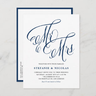 Navy Blue Mr. en Mrs. Rustic Calligraphy Trouwen Uitnodiging Briefkaart