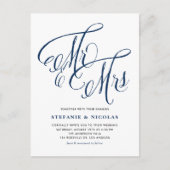 Navy Blue Mr. en Mrs. Rustic Calligraphy Trouwen Uitnodiging Briefkaart (Voorkant)