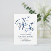 Navy Blue Mr. en Mrs. Rustic Calligraphy Trouwen Uitnodiging Briefkaart (Staand voorkant)