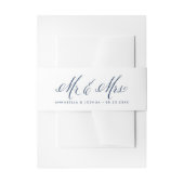 Navy Blue Mr. en Mrs. Rustic Calligraphy Trouwen Uitnodigingen Wikkel (Voorkant Voorbeeld)