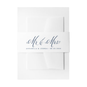 Navy Blue Mr. en Mrs. Rustic Calligraphy Trouwen Uitnodigingen Wikkel