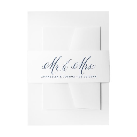 Navy Blue Mr. en Mrs. Rustic Calligraphy Trouwen Uitnodigingen Wikkel (Voorkant Voorbeeld)