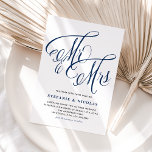 Navy Blue Mr en Mrs Rustic Script QR Code Wedding Uitnodiging Briefkaart<br><div class="desc">Dit aanpasbare marineblauwe huwelijksuitnodiging briefkaart brengt een perfecte mix van rustieke elegantie en modern gemak. Met "Meneer en mevrouw" in prachtige rustieke kalligrafie. Personaliseer door namen, datum, tijd, locatie en andere details toe te voegen. Dit kalligrafie bruiloft uitnodiging briefkaart stelt uw gasten in staat om gemakkelijk toegang te krijgen tot...</div>