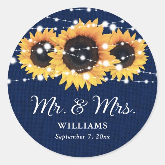 Navy Blue Mr. en Mrs Sunflower Wedding Stickers (Voorkant)