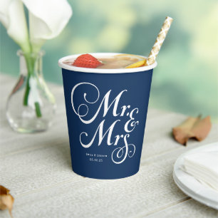 Navy Blue Mr. & Mrs. gepersonaliseerde rustige bru Papieren Bekers