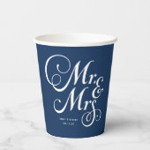 Navy Blue Mr. & Mrs. gepersonaliseerde rustige bru Papieren Bekers (Achterkant)