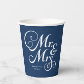 Navy Blue Mr. & Mrs. gepersonaliseerde rustige bru Papieren Bekers (Voorkant)