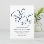 Navy Blue Mrs. en Mrs. Rustic Script Wedding Kaart (Staand voorkant)