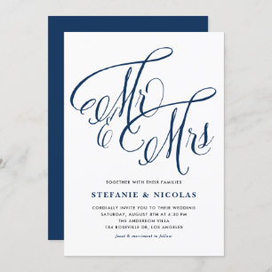 Navy Blue Mrs. en Mrs. Rustic Script Wedding Kaart