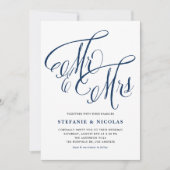 Navy Blue Mrs. & Mrs. Rustic Script QR Code Weddin Kaart (Voorkant)