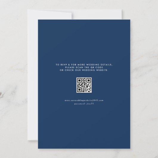 Navy Blue Mrs. & Mrs. Rustic Script QR Code Weddin Kaart (Achterkant)