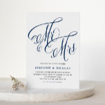 Navy Blue Mrs. & Mrs. Rustic Script QR Code Weddin Kaart<br><div class="desc">Deze aanpasbare marineblauwe huwelijksuitnodiging brengt een perfecte mix van rustieke elegantie en modern gemak. Met "Meneer en mevrouw" in prachtige rustieke kalligrafie. De meegeleverde QR-code maakt het gemakkelijk voor gasten om digitaal toegang te krijgen tot uw trouwgegevens of RSVP, en biedt een naadloze ervaring voor iedereen. Personaliseer deze marineblauwe huwelijksuitnodiging...</div>
