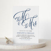 Navy Blue Mrs. & Mrs. Rustic Script QR Code Weddin Kaart