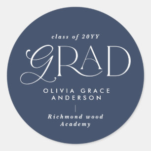 Navy blue multi-foto moderne tijd ronde sticker