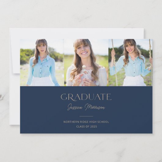 Navy Blue Multi Photo Modern Graduparty Kaart (Voorkant)