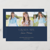 Navy Blue Multi Photo Modern Graduparty Kaart (Voorkant / Achterkant)
