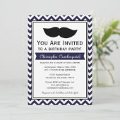 Navy Blue Mustache Chevron Birthday Party Kaart (Staand voorkant)