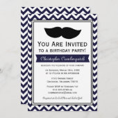 Navy Blue Mustache Chevron Birthday Party Kaart (Voorkant / Achterkant)