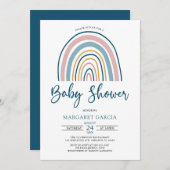 Navy Blue Muted Tones Boho Rainbow Baby shower Kaart (Voorkant / Achterkant)