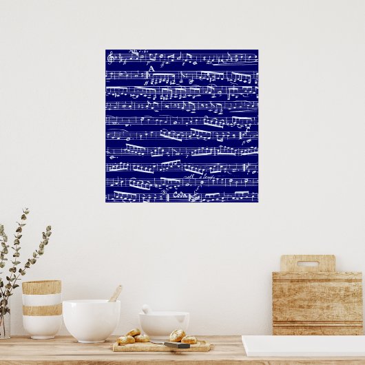 Navy blue muzieknoten poster (Keuken)