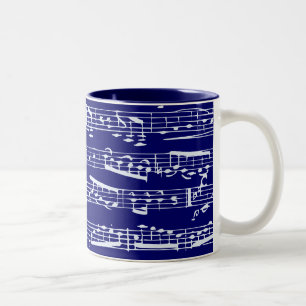 Navy blue muzieknoten tweekleurige koffiemok