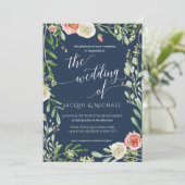 Navy Blue N Blush Bloemen Huwelijk Roos Blad Blad  Kaart (Staand voorkant)