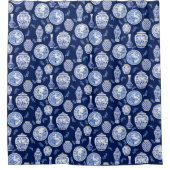 Navy Blue n White Chinoiserie Asian Floral Douchegordijn (Voorkant)