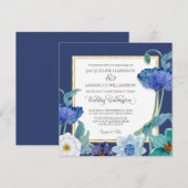 Navy Blue n Witte Waterverf Poppy Art Deco Floral Kaart (Voorkant / Achterkant)