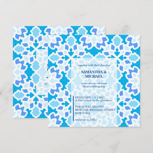 Navy Blue Naadloze bruiloft Kaart (Voorkant / Achterkant)