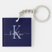 Navy Blue Naam Initiaal Monogram Sleutelhanger (Achterkant)