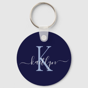 Navy Blue Naam Initiaal Monogram Sleutelhanger