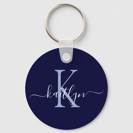 Navy Blue Naam Initiaal Monogram Sleutelhanger (Voorkant)