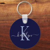 Navy Blue Naam Initiaal Monogram Sleutelhanger (Voorkant)