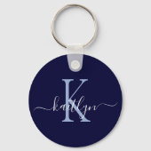 Navy Blue Naam Initiaal Monogram Sleutelhanger (Achterkant)