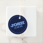 Navy Blue Naam Logo Bedankjes Labels<br><div class="desc">Stuur ze weg met een gunst die ze zullen bewonderen en onthouden! Deze gunsttags hebben jouw naam en datum logo op de voorkant,  en plaats voor uw speciale groet en bericht op de achterkant.</div>