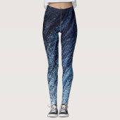 Navy Blue naar Cerulean Ombre Glitter, Water Eleme Leggings (Voorkant)