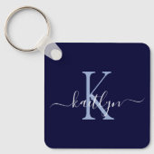 Navy Blue Name Initiaal Monogram Sleutelhanger (Voorkant)
