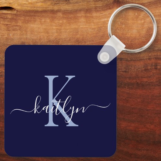 Navy Blue Name Initiaal Monogram Sleutelhanger (Achterkant)