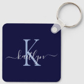 Navy Blue Name Initiaal Monogram Sleutelhanger (Achterkant)