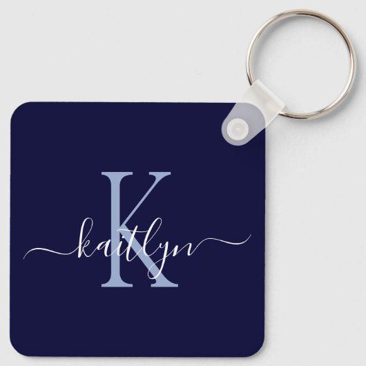 Navy Blue Name Initiaal Monogram Sleutelhanger (Achterkant)
